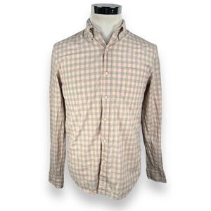 J.Crew Shirt Men's Medium Pink Bluish Gray Plaid Long Sleeve Button Down Stretch